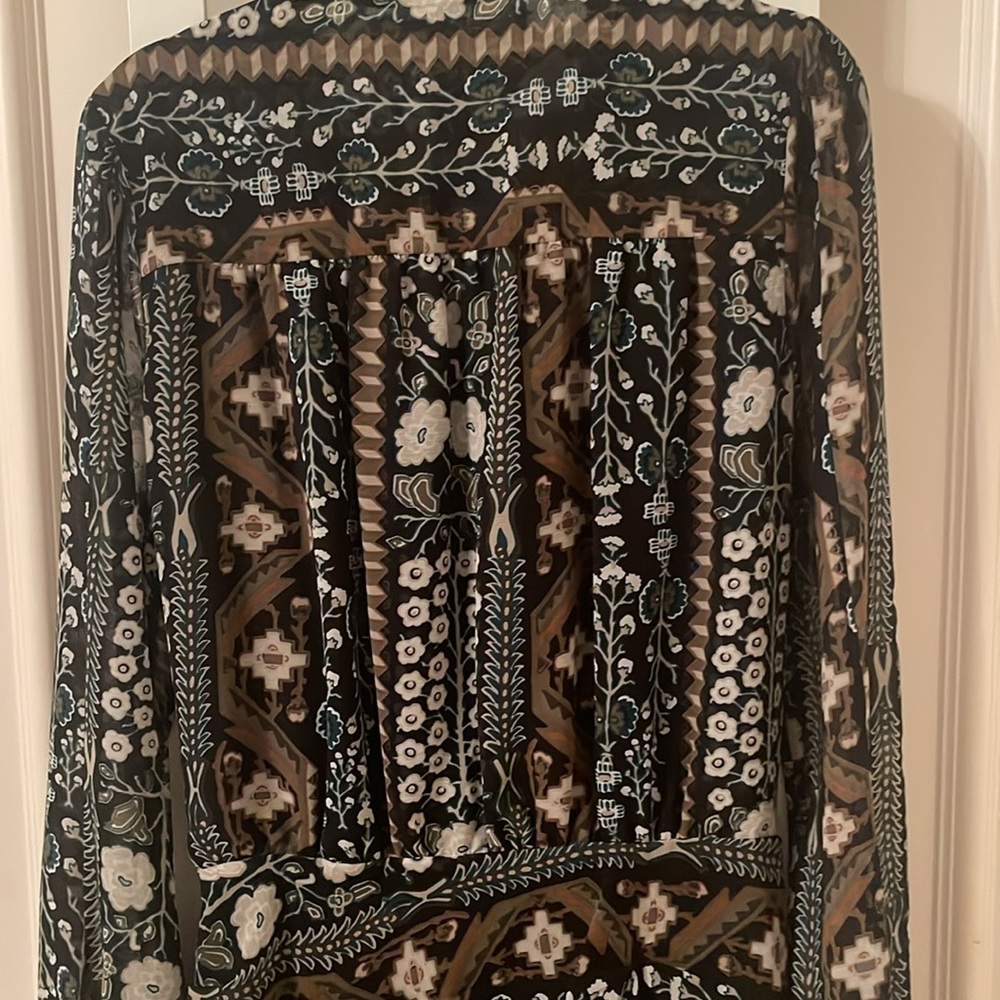 Veronica Beard Sheer Floral Print Mini Dress in Black and Olive - Picture 4 of 5